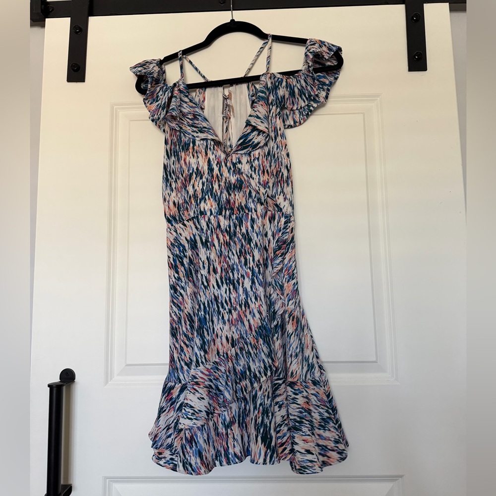 Olivaceous Blue and Pink Patterned Mini Dress